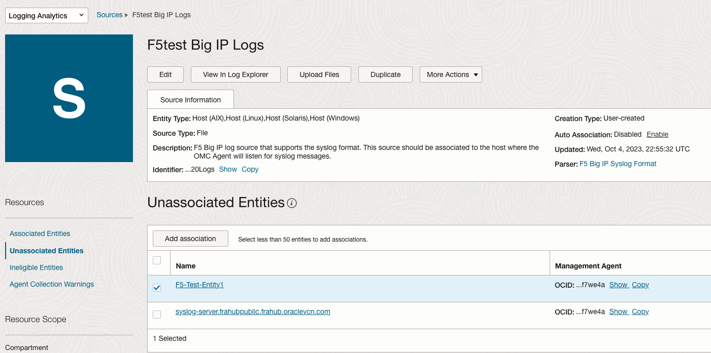 OCI Logging Analytics F5 Log Source